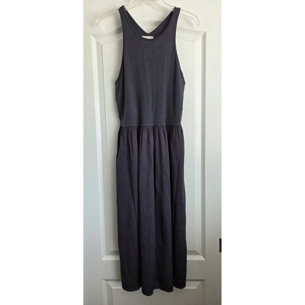 Lou‎ & Grey Charcoal Gray Mixed Midea Sleeveless Racer Back Midi Dress Sz Medium